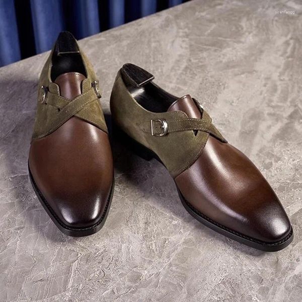 Scarpe eleganti Monk Strap di lusso da uomo con fibbia in pelle italiana per oxford aziendali fatte a mano da ufficio