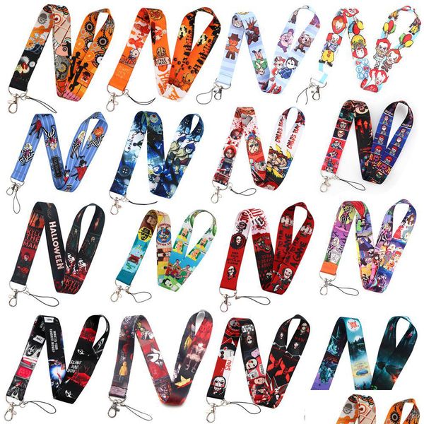 Chaveiros Lanyards Chaveiros Lanyards Clássico Filme de Terror Scream Neck Straps Id Badge Holder Pingente Chaveiro Charme Celular Cospl Dhdk6