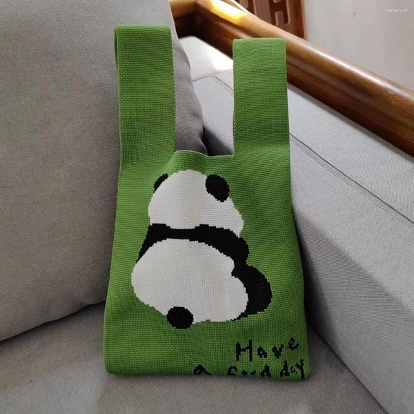 Abendtaschen Schöne Panda gewebte Umhängetasche Schachbrett gestricktes Garn Unterarm Ich wünsche Ihnen einen schönen Tag