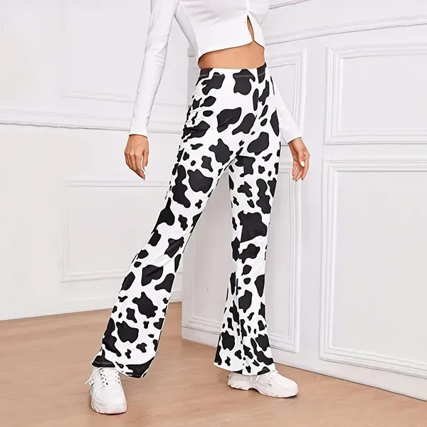 Женские брюки с коровьим принтом, расклешенные, эластичные, модные, с микро-зеброй, с животным принтом