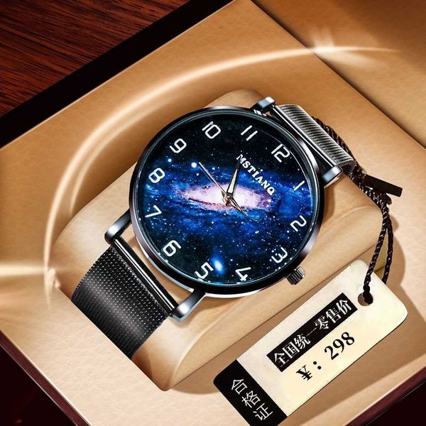 Relógio masculino Starry Night Glow Edição Coreana Simples Ultrafino Não Mecânico Tecnologia Preta Quartzo Meninos e Adolescentes