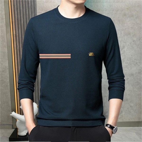 Camisetas masculinas moda nova marca outono e inverno de manga comprida em torno do pescoço blusa base camiseta