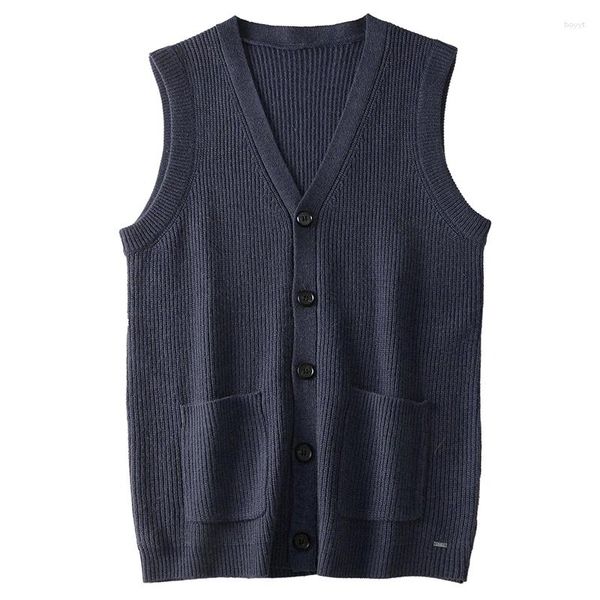 Gilet da uomo Gilet maglione con scollo a V senza maniche Cardigan lavorato a maglia Cappotto termico addensato solido