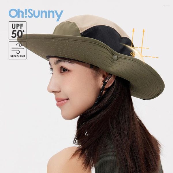 Berets OhSunny Frühling Sommer Frauen Eimer Hut Anti-UV UPF50 Sonnenschutz Wasserdicht Einstellbar Multifunktionale Atmungsaktive Schirmmütze