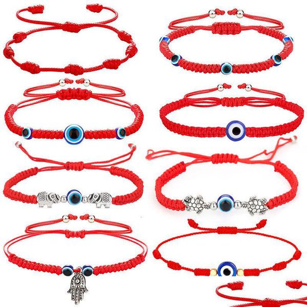 Braccialetti con ciondoli Semplice intrecciato fatto a mano Bracciale con cordino rosso fortunato Bracciale con ciondoli Donna Uomo Braccialetti con perline blu malocchio turco Tren Dhgarden Dhein