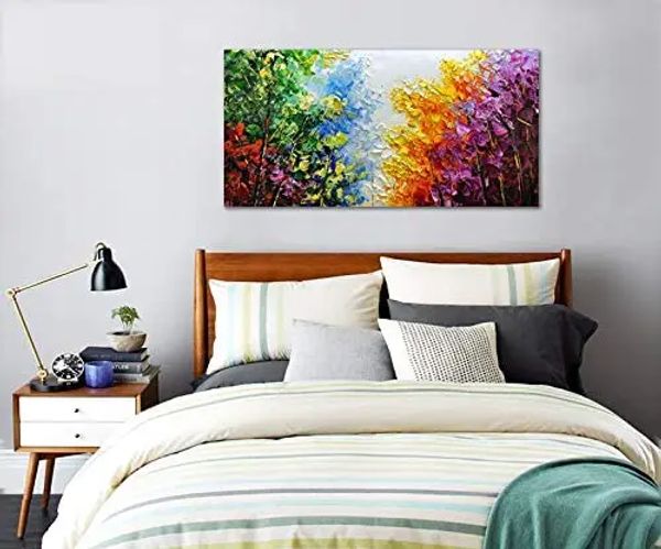 Bela pintura a óleo abstrata moderna em tela de árvores, arte de parede feita à mão, imagens a óleo grossas para decoração de sala de estar, quarto