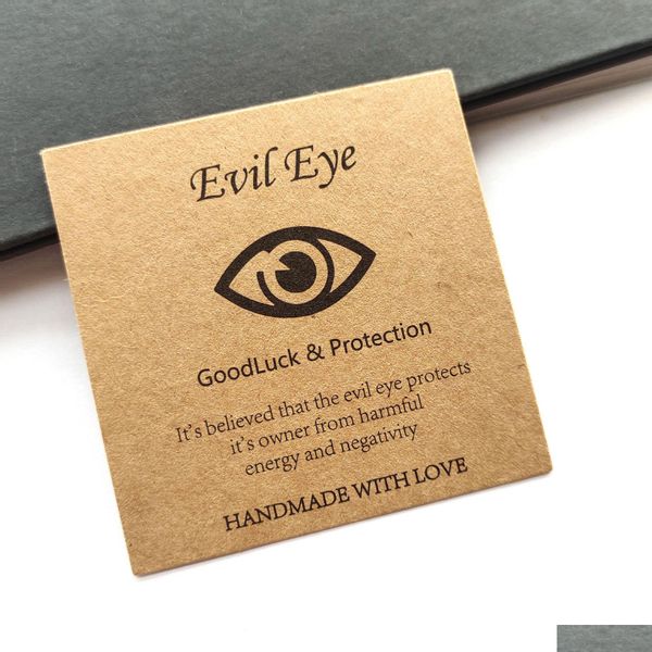 Etiquetas, etiquetas de preço, cartão 100 unidades feitas à mão The Evil Eye Design Embalagem Cartão Papel Boa Sorte Proteção Amizade Pulseira Judeu Dhgarden Dhqic
