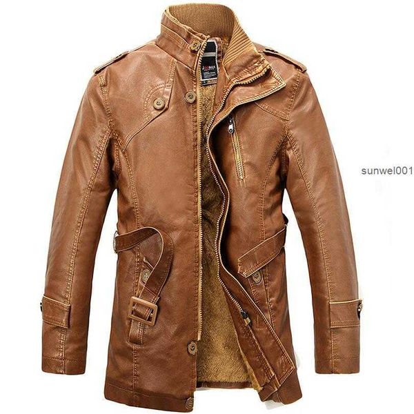 Giacche da uomo all'ingrosso - Cappotti con colletto alla coreana in lana lunga in pelle pu Giacche da motociclista in pelle da uomo Capispalla Trench Parka Jaqueta De Couro Yk6d