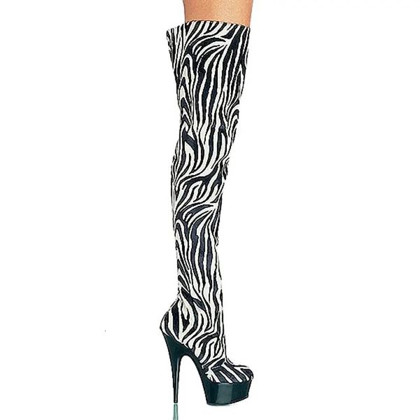 Botas 15 cm elegante zebra cor material sapatos de salto alto modelo pólo dança sapatos desempenho boate 6 polegadas sexy mulheres botas 231108