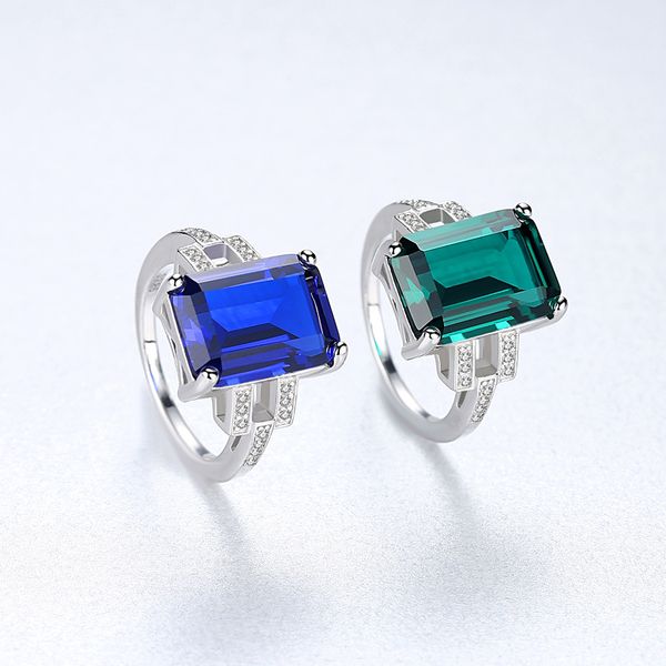 Retro Blue Green Geometric Gemstone S925 Silver Women Ring Jewelry European Fashion Women Micro Set Zircon Luxury Ring for Wedding Party Valentine's Day Gift SPC