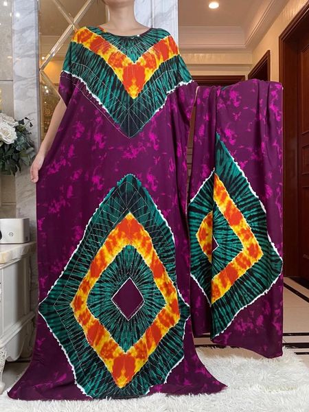 Roupas étnicas Est Muçulmano Vestido de Festa com Lenço Grande para Mulheres Solto Dshiki Maxi Robe Femme Musulmane Diamante Africano Impresso Floral Abaya