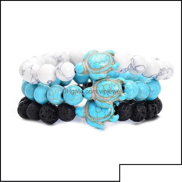Other Home Garden Charm Bracelets Summer Style Sea Turtle Beads Classic 8Mm Turquoise Natural Stone Elastic Friendship Bracelet Beac Dh7Dl