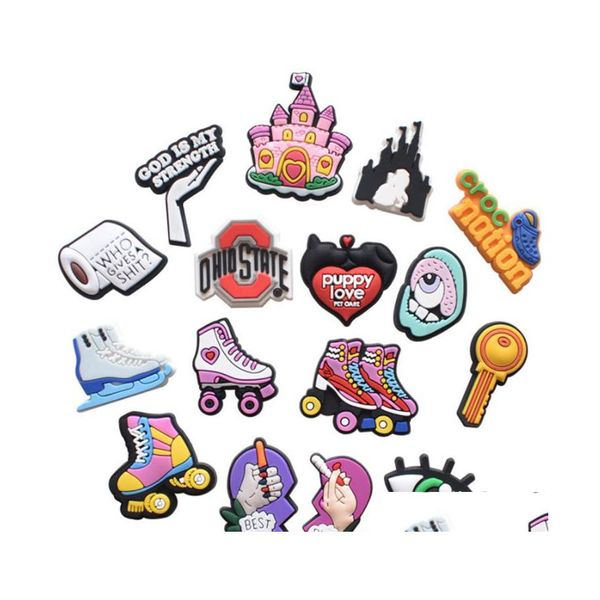 Parti di scarpe Accessori Er 9 Stili Croc Charms Rosa Clog Charm Scarpe in gomma in PVC Fibbie Personalità Logo Decorazione Consegna di goccia Dhv8J