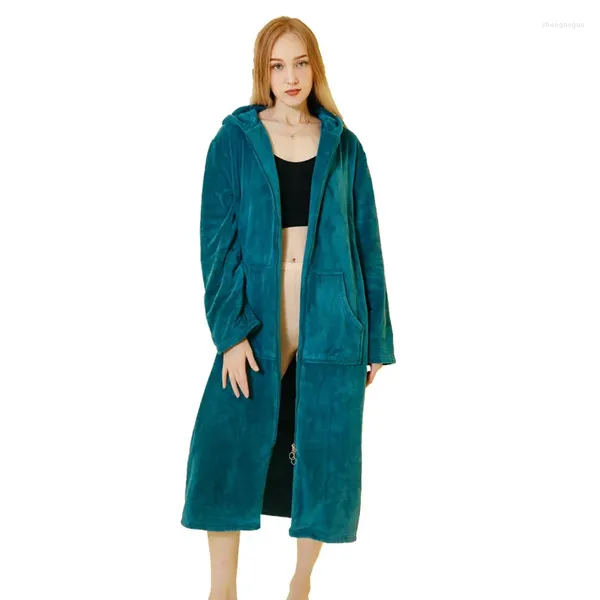 Kadınların pijama kalınlaşmış genişletilmiş mercan polar nightwear 2023 Sonbahar Kış Zipper Nightgown Çift Pazen Sıcak Homewear