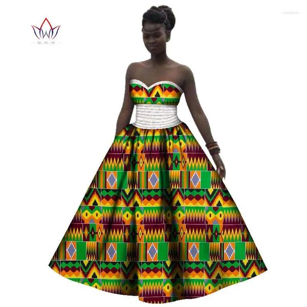 Ethnische Kleidung Bintarealwax African Wax Print Kleider für Frauen Bazin Riche Trägerloses Kleid Big Saum Lange Maxi Party Hochzeit WY3141