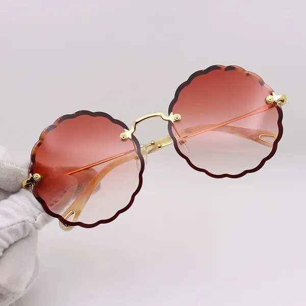 Montature per occhiali da sole MZJ142 Versione coreana del fiore Senza montatura da donna Protezione UV in metallo UV400 Star Same Occhiali con inchiostro nero