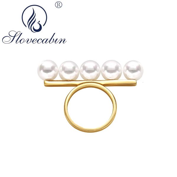 Anéis de casamento Slovecabin 925 Sterling Silver Balance Bar Faux Pearl Anel Mulheres Luxo Femme Anel de Casamento Bague Japonês Fine Jewelry Suprimentos 231108