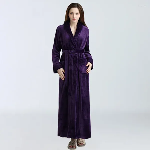 Pijamas femininos outono inverno senhoras camisola confortável roupas de noite engrossado estendido yukata flanne sólido colorl