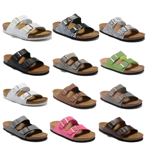 Boston Slipper Tasarımcı Düz ​​Cork Sandals Kadın Erkekler Slaytlar Plaj Kaydırıcıları Mules Çift Tokalı Nubuck Deri tıkanık