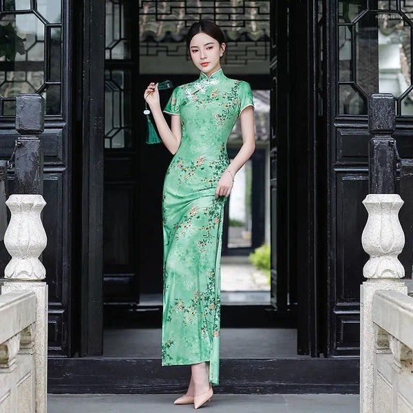 Ethnische Kleidung 6 Farben Frauen Plus Größe Lange Cheongsam Schlank Vintage Sommerkleid Chinesischen Stil Kostüme Sexy Elastisch