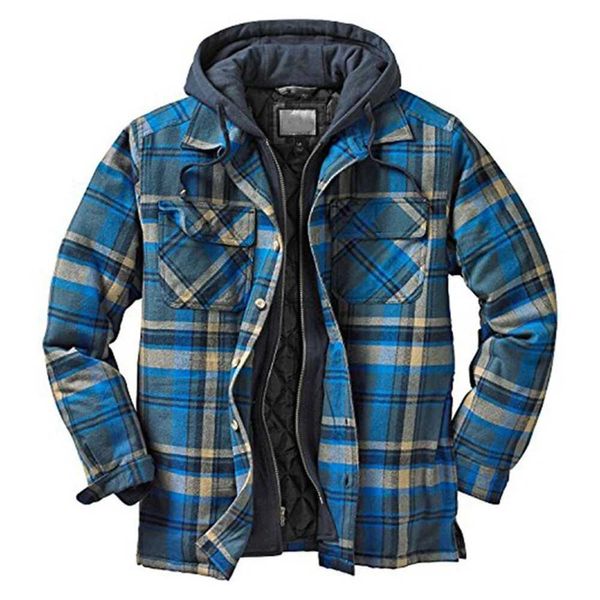 Jaquetas masculinas Mens Outono Inverno Jaqueta Harajuku Xadrez Com Capuz Zíper Manga Longa Básico Camisa Casual Jaquetas Europeu Americano Tamanho S-5XLzln231108