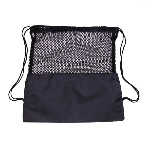 Outdoor-Taschen Kordelzug Rucksack Schwarz Oxford Tuch Handtasche Mesh Stoff Langlebige Basketballtasche für Fußball Schwimmen Fußball Rugby