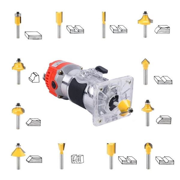 Общие инструменты 800 Вт 30000 об./мин. Электрический триммер для деревообработки, фрезерный, гравировальный, долбежный, обрезной станок, ручная резьба по дереву, фрезерный станок Fmcta