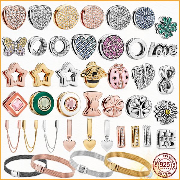 925 STERLING Silver Blue Heart Clip Charm é adequado para Pandora primitiva refletem Bracelets Jewelry Gift Delivery Grátis