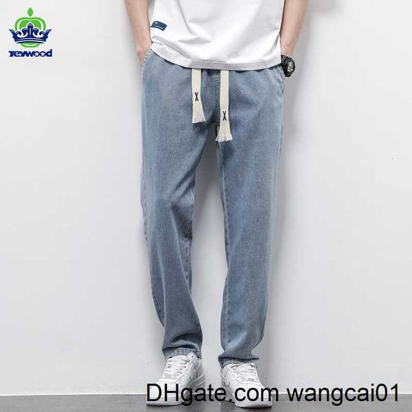 Мужские джинсы весенняя осень мужские джинсы хлопковые мягкие шнурки с прямыми брюками эластичная талия Винтажные корейские повседневные брюки MA Plus S-5xl 0408H23