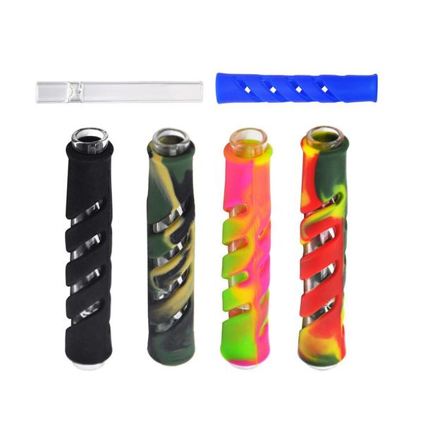 silicone colroful 90mm One Hitter pipe Pipistrello Bocchino in vetro Steamroller Filtri per tubi per tabacco bruciatore a nafta a base di erbe secche pipe a mano