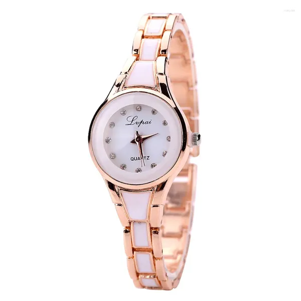 Armbanduhren Top Trendy Luxus Damenuhr Diamant Intarsien Kleines Zifferblatt Quarz Roségold Stahlband Uhren Für Damen Kleid