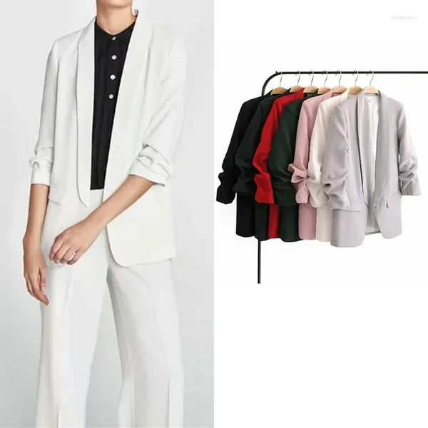 Ternos femininos moda coreana sem botões blazer terno feminino simples decote em v profundo cores sólidas casual escritório cidade senhora trabalho casacos de comprimento médio