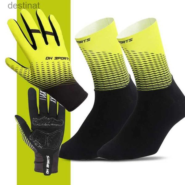 Cinco Dedos Luvas 1Pair Dedo Completo Luvas de Ciclismo Meias de Ciclismo Homens Mulheres Anti-Slip Sports Bike Mittens Luvas de Bicicleta Sock SetL231108