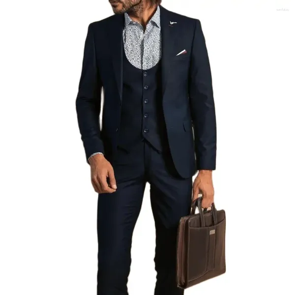 Herrenanzüge Business Winter Smart Casual Polyester V-Ausschnitt Langarm Einreiher Slim-Fit Cocktailparty Kostüm 3-teilig