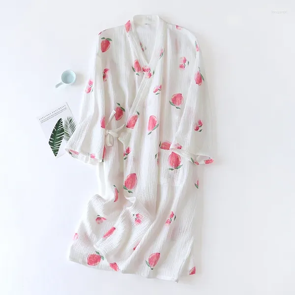 Indumenti da notte da donna Primavera Donna Casual Comodi abiti Pigiama Garza Crepe di cotone Stampa allentata Kimono Accappatoio sottile Intrattenimento musiche e canzoni Vestiti per la casa