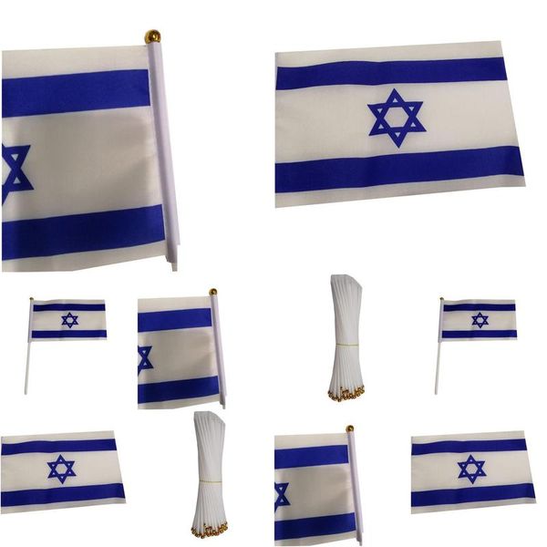 Banner-Flaggen, Israel-Flagge, 21 x 14 cm, Polyester, handschwenkend, mit Fahnenmasten aus Kunststoff, 2128175, Drop-Lieferung, Haus, Garten, festlicher Teil, Otezi