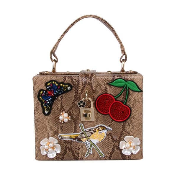 Snake print with diamond inlaid metal flower women's bag style bird embroidered handbag single shoulder crossbody 231108