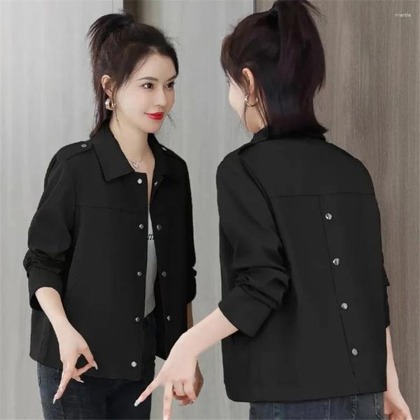 Jaquetas femininas outono clássico mulheres lapela cortada casual casacos coreano manga longa streetwear solto feminino outerwear