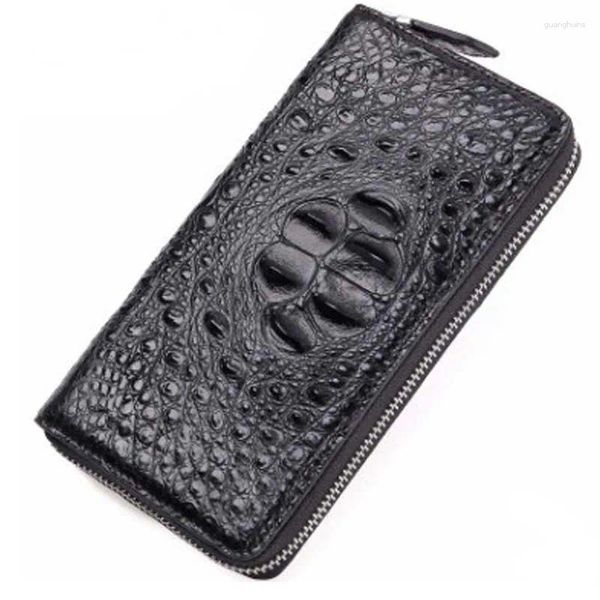 Кошельки LINSHE True Crocodile Head, сумки, модный длинный кошелек из натуральной кожи на молнии, мужская ручная сумка