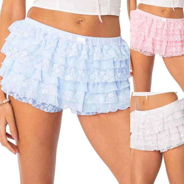 Shorts Femmes Femmes Jupe Patineuse Plissée Asymétrique Dentelle Couche Chic À Niveaux Court Taille Élastique Party Beachwear