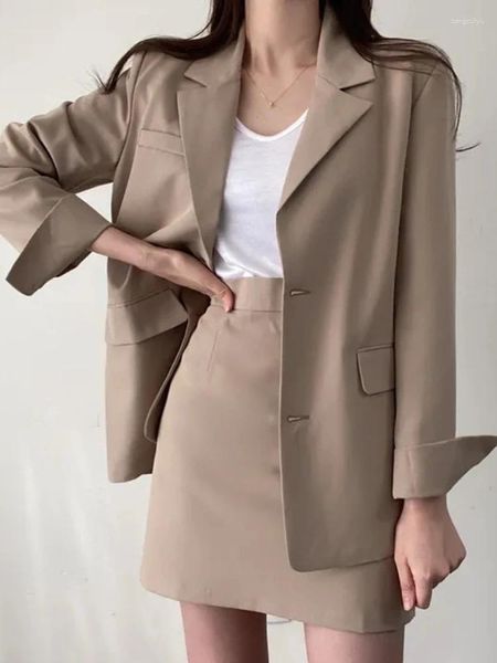 Vestido de duas peças outono feminino blazer saia terno senhoras moda manga longa jaqueta mini sólido conjunto de duas peças roupas de negócios femininas