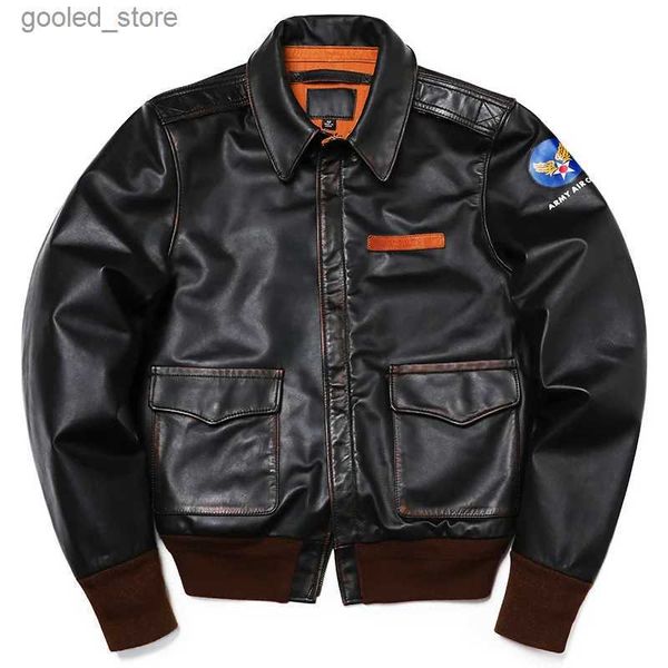 Jaquetas masculinas clássicas A-2 Tipo Horsehide EUA Força Aérea Genuína Jaqueta de Couro Masculino Vintage Pano Vôo Retro Motocicleta Casaco A2 Estilo Q231109