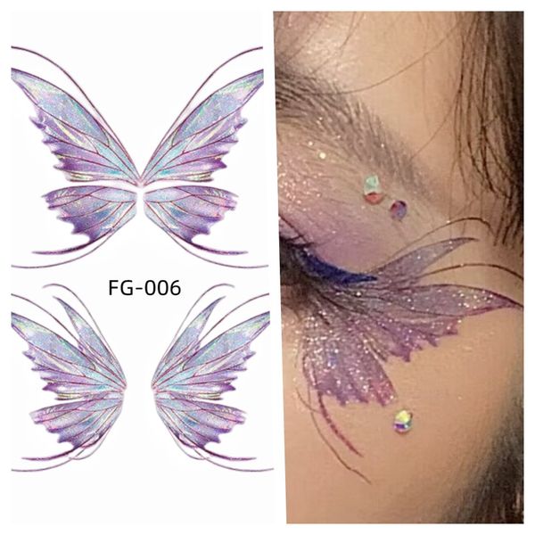 Tatuagens no peito do braço Glitter gradiente asas de borboleta tatuagem olho canto rosto adesivos maquiagem dos olhos das crianças DIY adesivos escala de peixe mostrar tatuagens