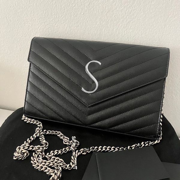 Caviar Woc Umschlag Satchel Taschen Damen Herren Luxus Designer Geldbörsen Clutch Bags Geldbörsen Echtes Leder mit Box Handtasche Umhängetasche Umhängetasche mit Metallkettenschild