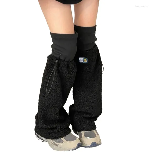 Meias femininas outono inverno quente lã de cordeiro perna mais quente cordão tubo alto panturrilha