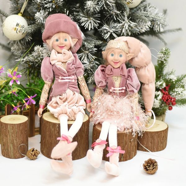 Decorações de Natal Um Par Elf Plush Dolls Elves Brinquedos Árvore de Natal Pingente Ornamentos Pendurados Decoração Navidad Ano Presentes para Crianças 231107
