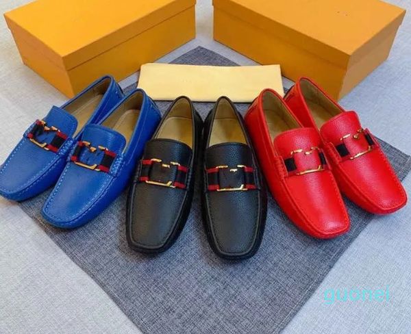 40Modèle Hommes Designer Mocassins Chaussures Bureau Mariage Marche Style Homme Luxueux Robe Chaussure Mode En Cuir Véritable À La Main Affaires Rouge Noir Bleu Hommes Taille De Chaussure