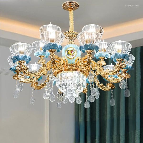 Kolye lambaları Nordic Chandelier K9 Kristal Seramik Tavan Fransız Oturma Odası Yemek Ev Emme Çift Kullanım