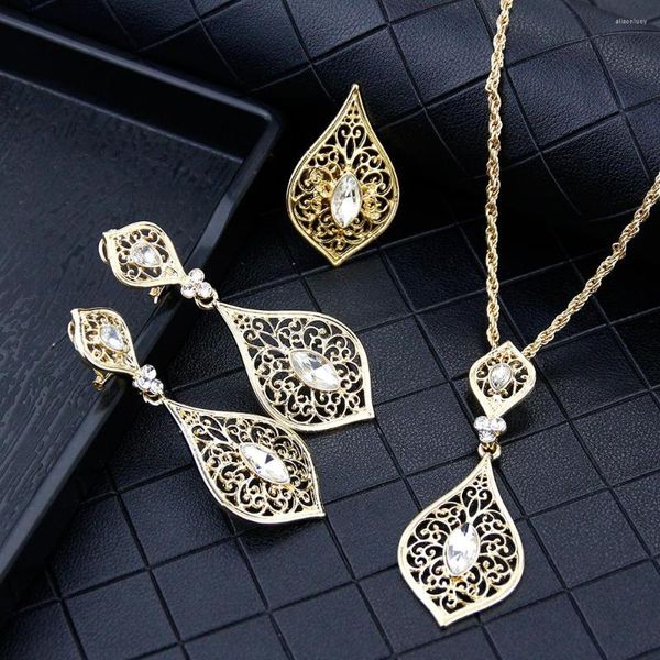 Collana Orecchini Set Sunspicems Colore oro Marocco Sposa Donne arabe Jewerly Set Anello Orecchino Musulmano Bijoux Regalo