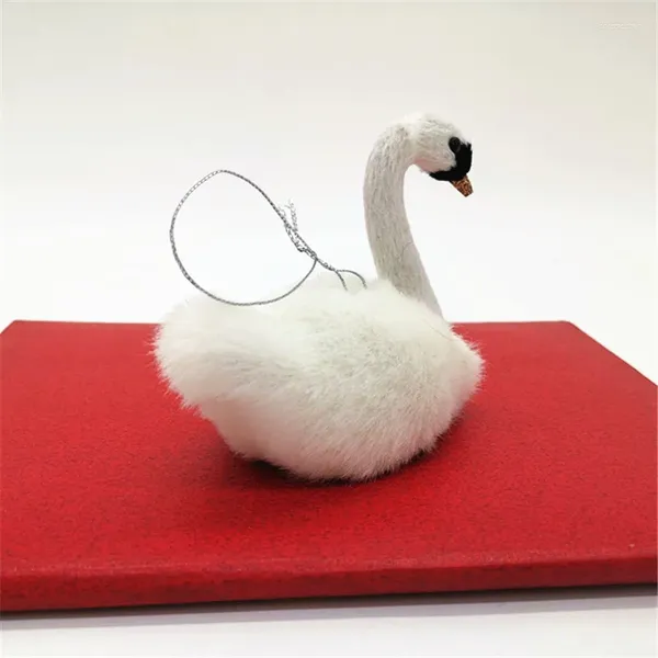 Statuette decorative Mini bellissimo cigno bianco simulato decorazione pendente per albero di Natale 11 cm arredamento per la casa in peluche